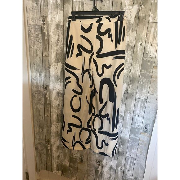 Aikha abstract black and white wide leg pants L - Picture 1 of 6